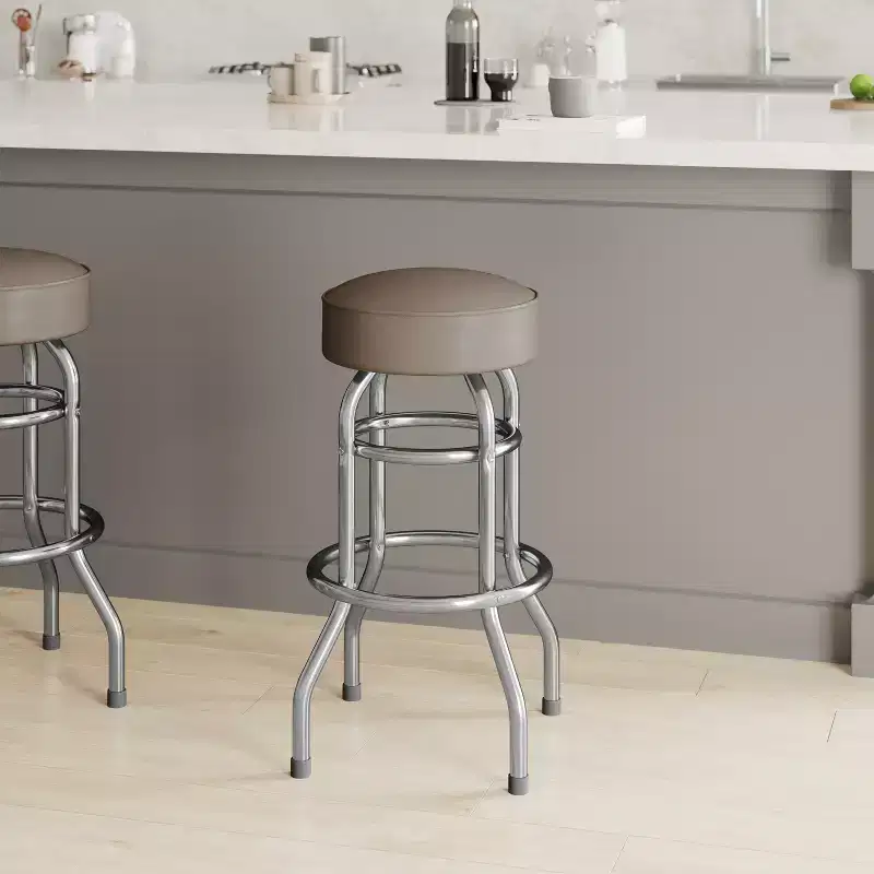 Retro Backless Double Ring Chrome Restaurant Dining Barstool