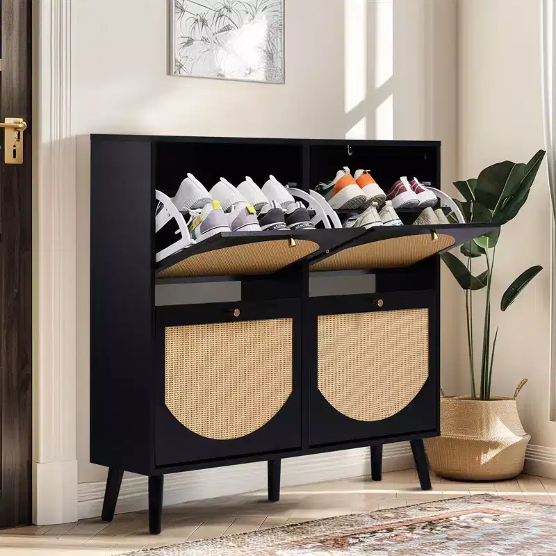 Karl Home 4 Flip Drawers Black Particle Board 41.34in. W Shoe Cabinets