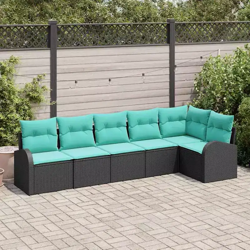 vidaXL Garden Sofa Set 6 pcs Black and turquoise Poly rattan - Black and turquoise without table