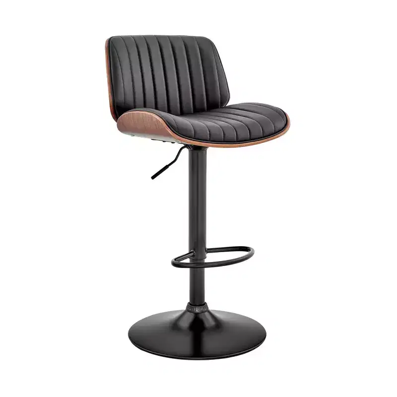 Brock Adjustable Counter Height Barstool with Faux Leather Seat Walnut Finish Back Steel Base - Armen Living