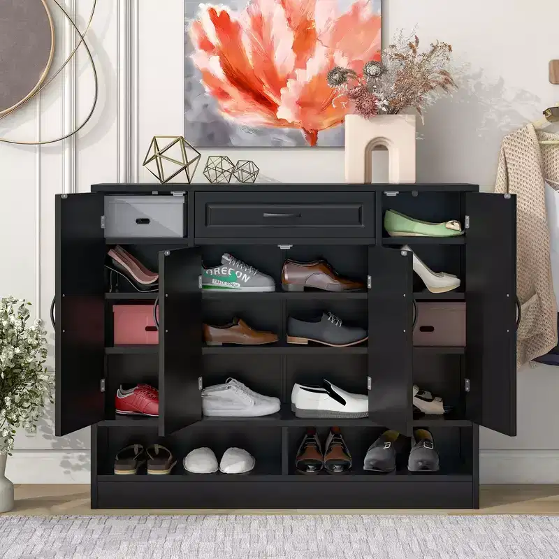 Modern Freestanding Shoe Cabinet with Adjustable Shelves/Flip Drawers, Minimalist Shoe Rack for Corridors, Entrances