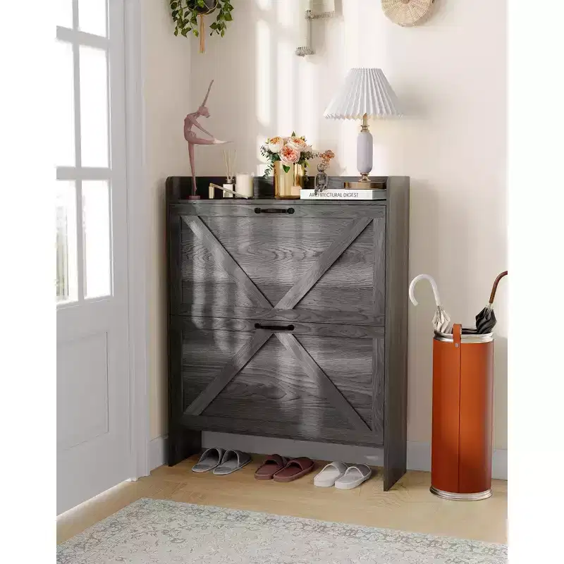 Shoe Cabinet, Shoe Cabinet Freestanding Tipping Bucket Shoe Rack Organizer with 2 Flip Drawers, Modern Entryway Narrow Shoe Rack for Entryway,Hallway
