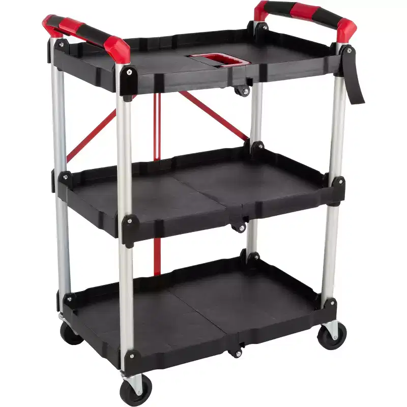 Folding Utility Cart with Wheels 50 lb Capacity Per Shelf