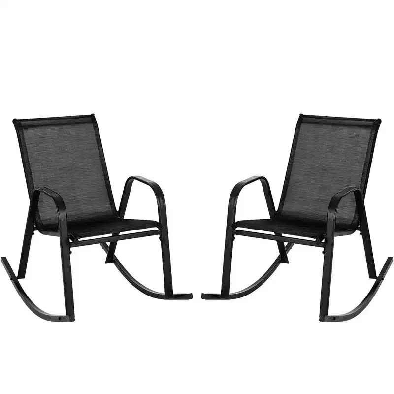 Costway 2 PCS Patio Rocking Chair Heavy-Duty Metal Rocker Outdoor Anti-Slip Black