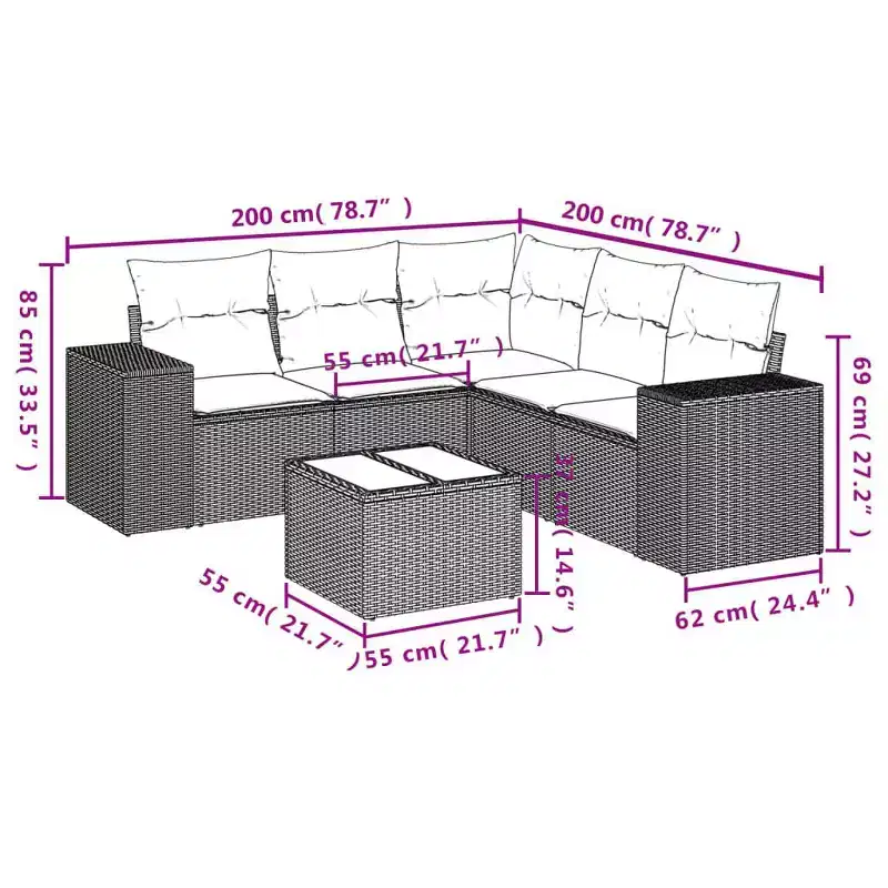 vidaXL Garden Sofa Set Black PE rattan, powder-coated steel, tempered glass