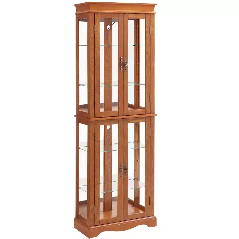 Lighted Glass Curio Display Cabinet with Wood Frame - Glass Storage for Wine, Toys & Collectibles - Living Room, Kitchen