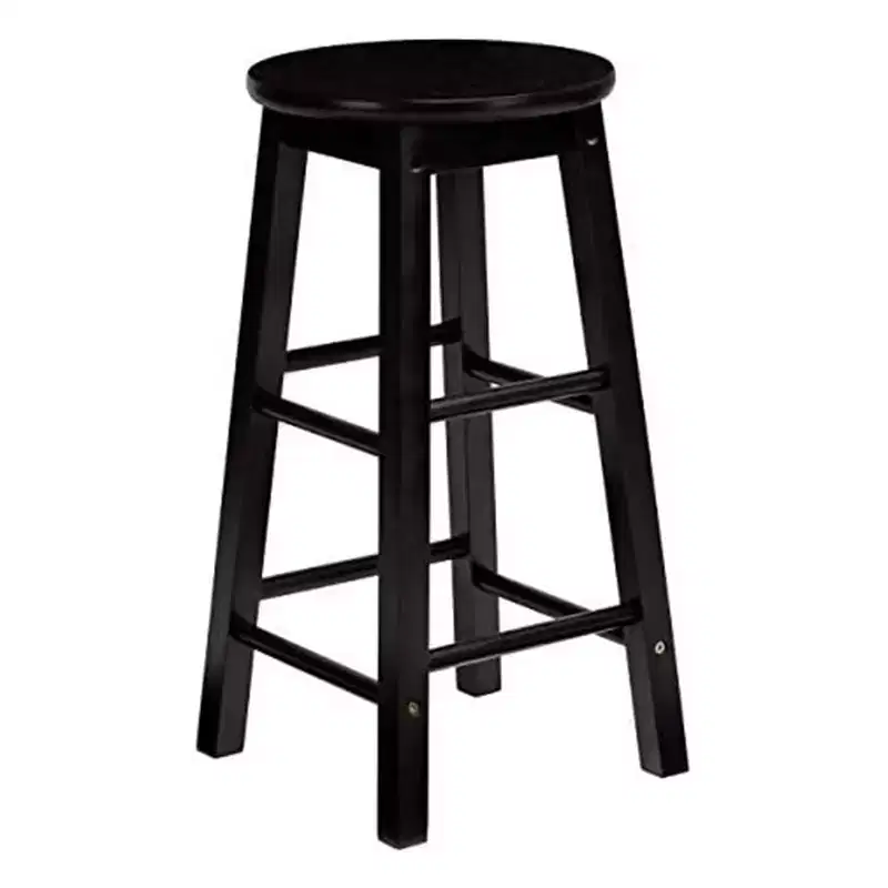 PJ Wood Classic Round-Seat 29 Inch Tall Kitchen Counter Stools for Homes, Dining Spaces, and Bars with Backless Seats, Square Legs, Natural, Set of 2