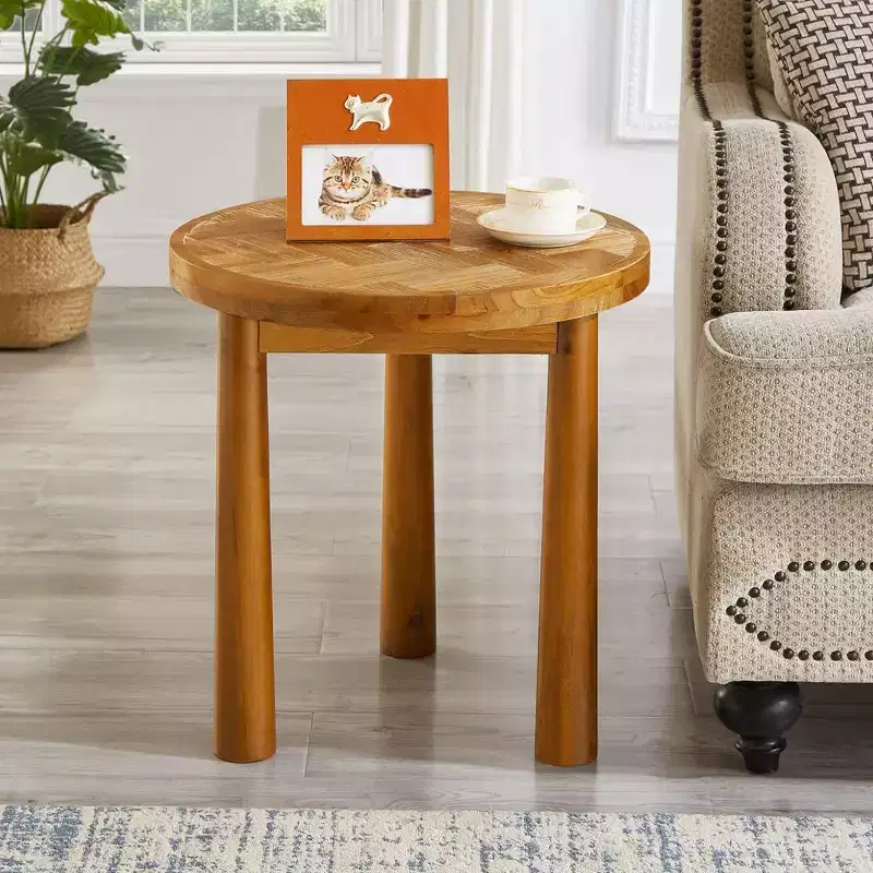 EHMKNP Mid-Century Modern Round Solid Wood End Table