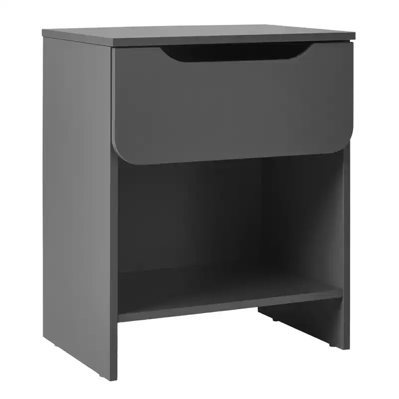Modern Minimalist 1-Drawer Nightstand with Cubby C Dark Grey