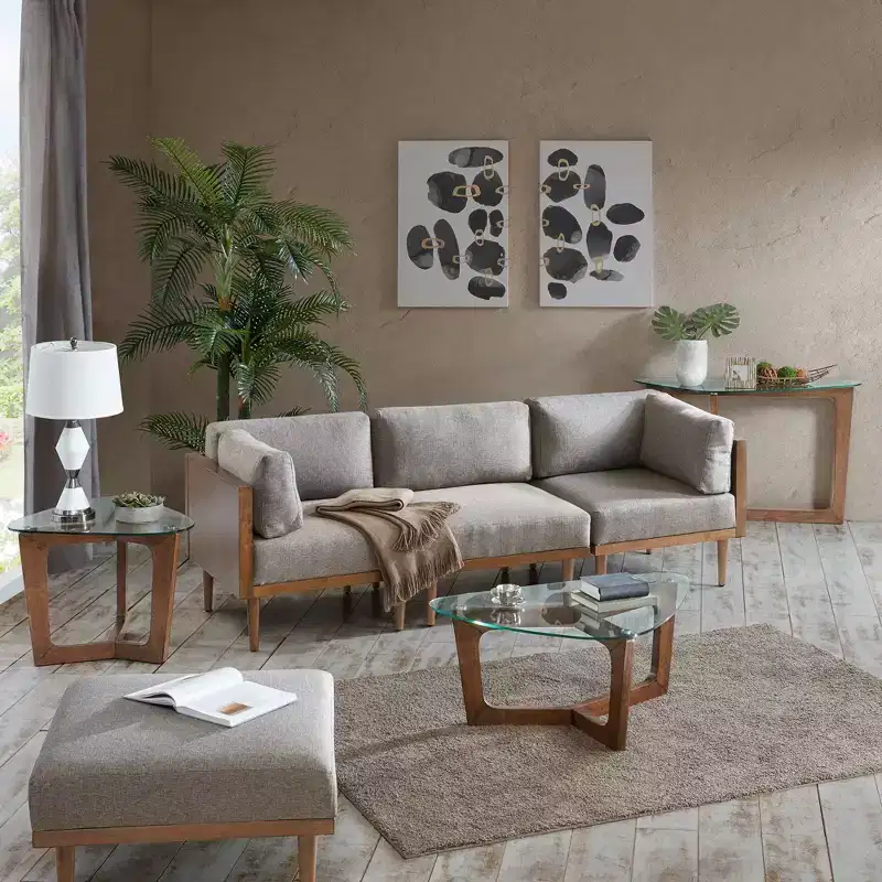 Walker Coffee Table Brown: Ink+Ivy Mid-Century Modern, Tempered Glass Top, Wood Legs, 17" Height