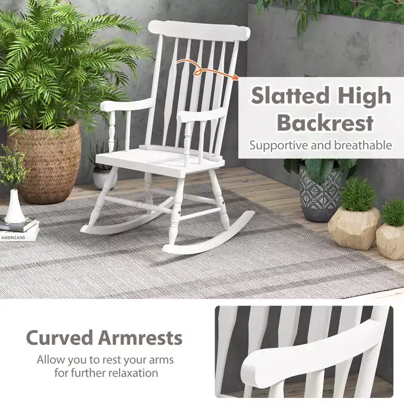 Costway Set of 2 Wood Rocking Chair Glossy Finish White\ Coffe