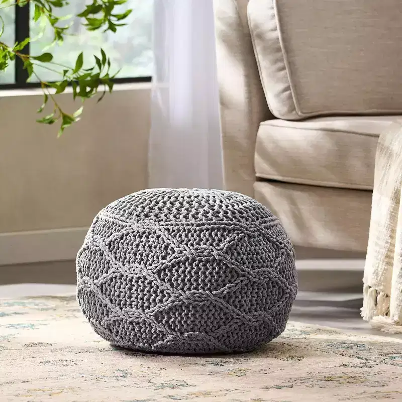 Knitted Bean Bag Sofa, Ottoman Chair Round Pouf, Floor Chair Comfy Chair for Living Room, Bedroom, Dorm, No Assembly