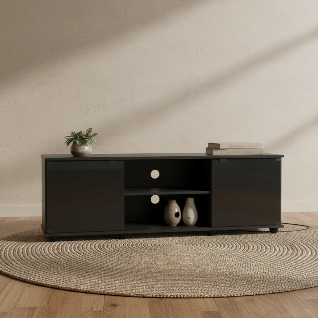 60 Modern TV Stand with Storage and Cable Management for TVs up to 65- Black with Glass