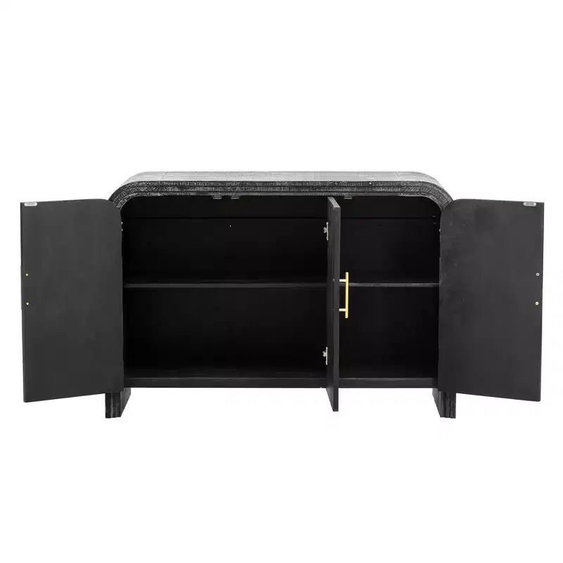 Hostack Curved Sideboard Cabinet with Gold Handles and Adjustable Organizers for Living Room, Antique Black