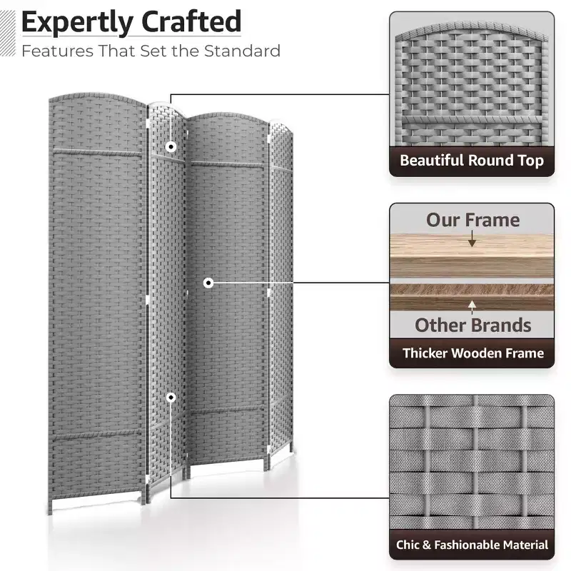 Sorbus Extra Wide Double Hinged 4 Panels Partition Room Dividers - Mesh Hand-Woven Design Folding Privacy Screens, Wall Divider for Room Separation