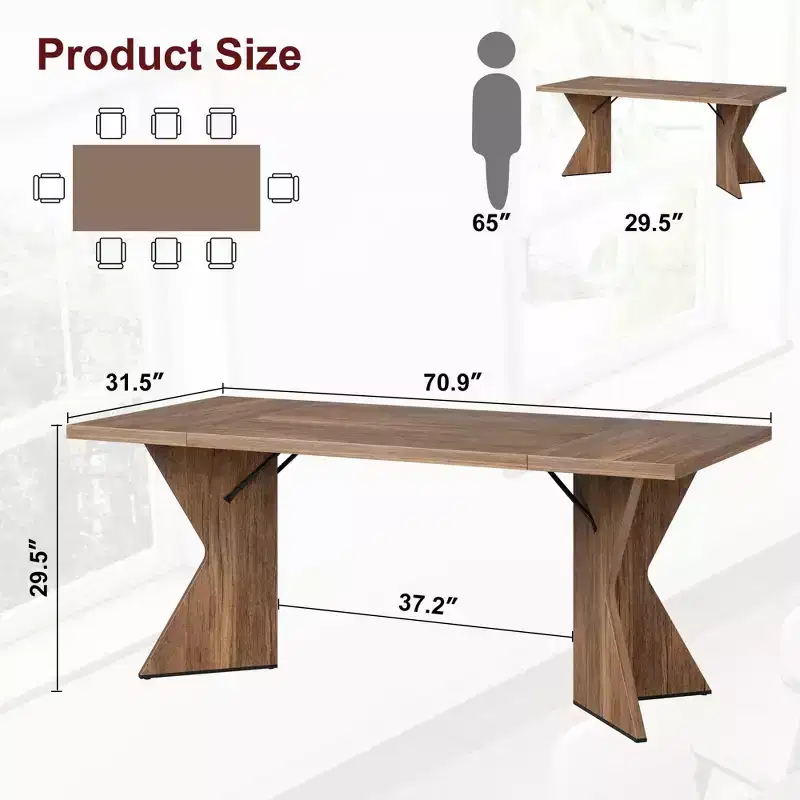 6-Person Rectangular Dining Table with C-Shape Legs, Retro Farmhouse Style