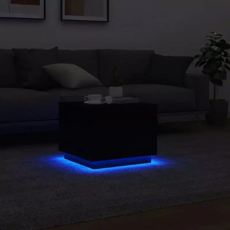Modern LED Coffee Table White Engineered Wood 19.7x19.7x15.7