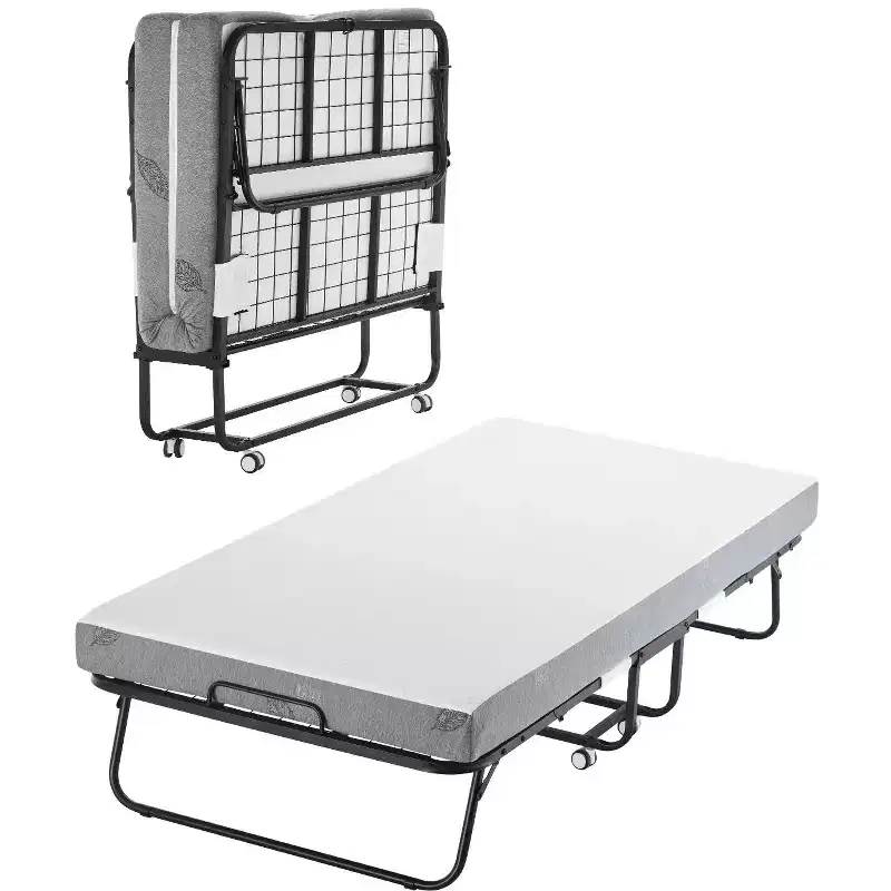 Rollaway Bed, 38 in x 75 in Folding Bed with 5 in Mattress, Twin Size Foldable Bed with Sturdy Metal Frame & Memory Foam Mattress