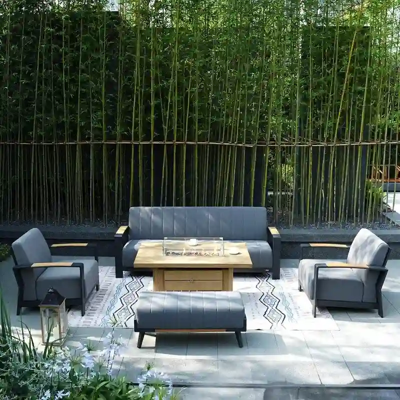 5-Piece Patio Acrylic Sponge Chat Set with Fire Pit Table and Bench