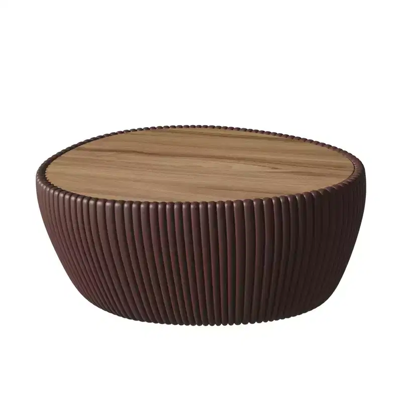 Goose Egg-Shaped Leather Coffee Table with Sintered Stone Top and Unique Pattern