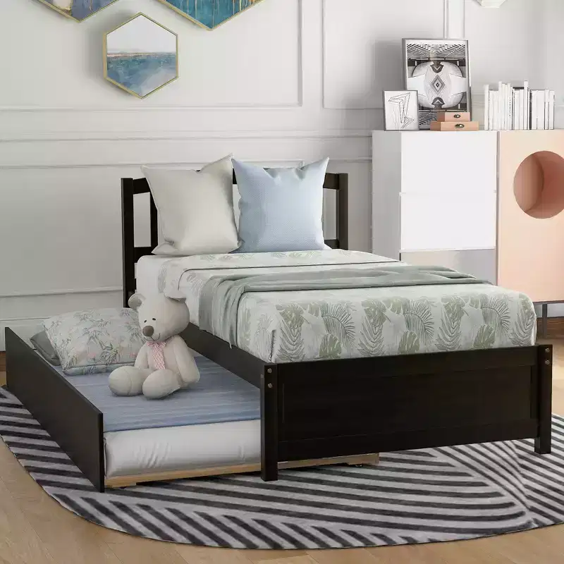 Whisen Elegant Design Twin size Platform Bed with Trundle