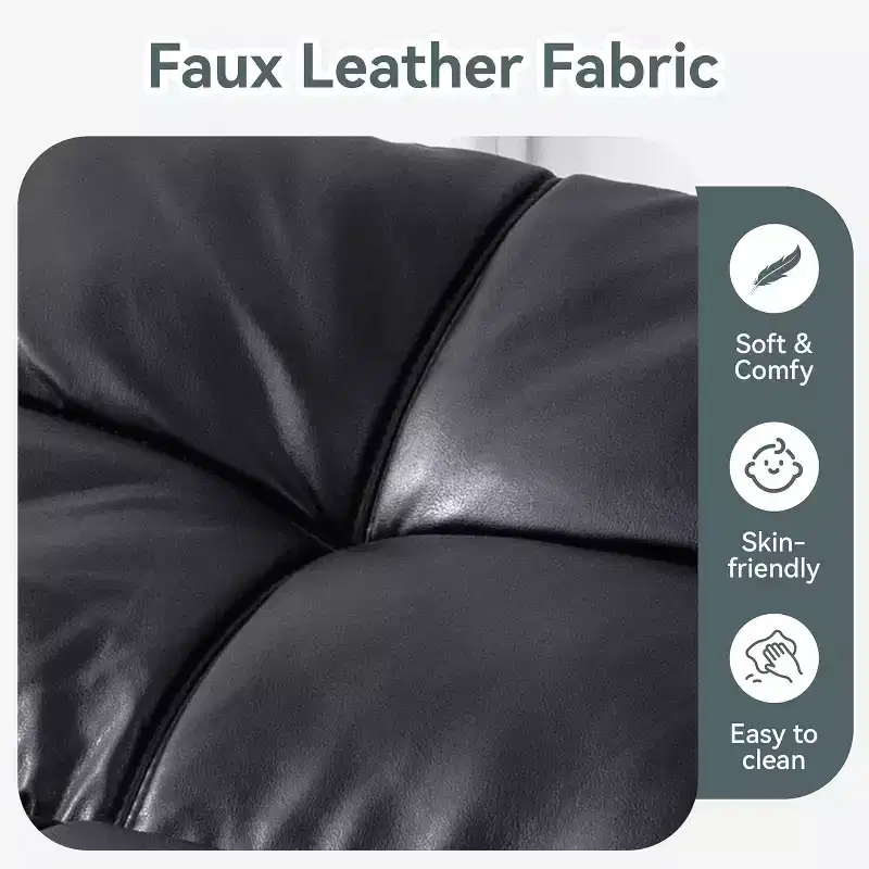 Black Faux Leather Sofa Bed with Memory Foam, Adjustable Backrest & Armrests, Multifunctional Small Loveseat Sleeper Sofa