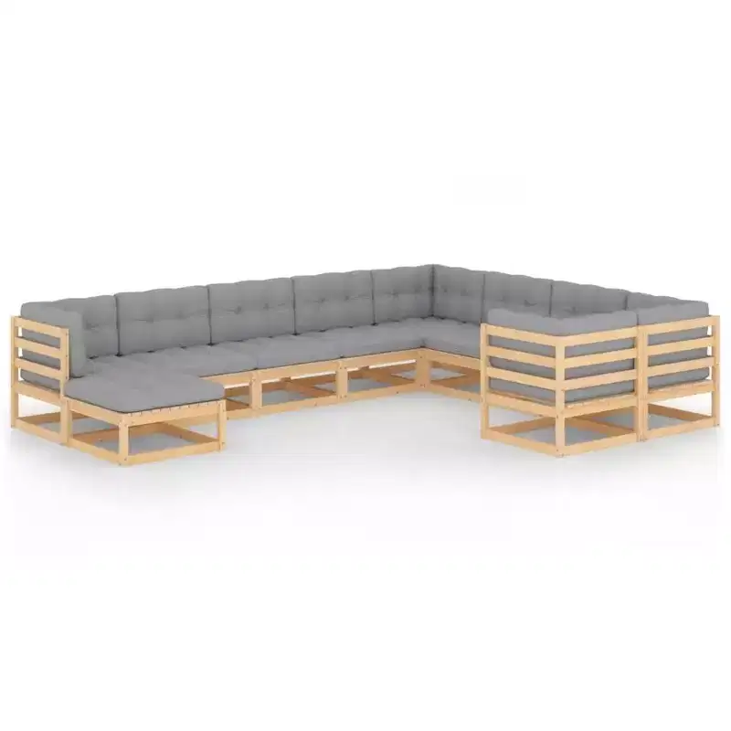 vidaXL Garden Lounge Set Natural wood with grey cushions