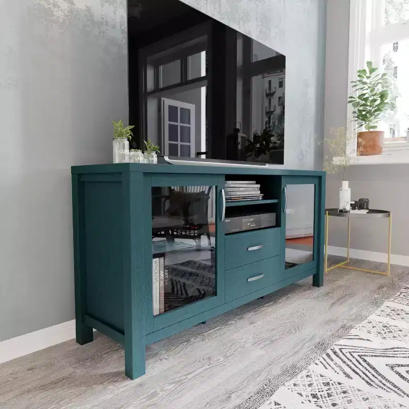 Buffet Sideboard Cabinet, 2 Tempered Glass Doors, 2 Drawers, 3 Shelves, Engineered Wood, Water-Repellent, 200 lb Capacity