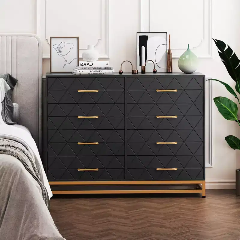 Black 8-Drawer Tall Dresser, Soft-Close Glides, Anti-Tip Kit, 36.2