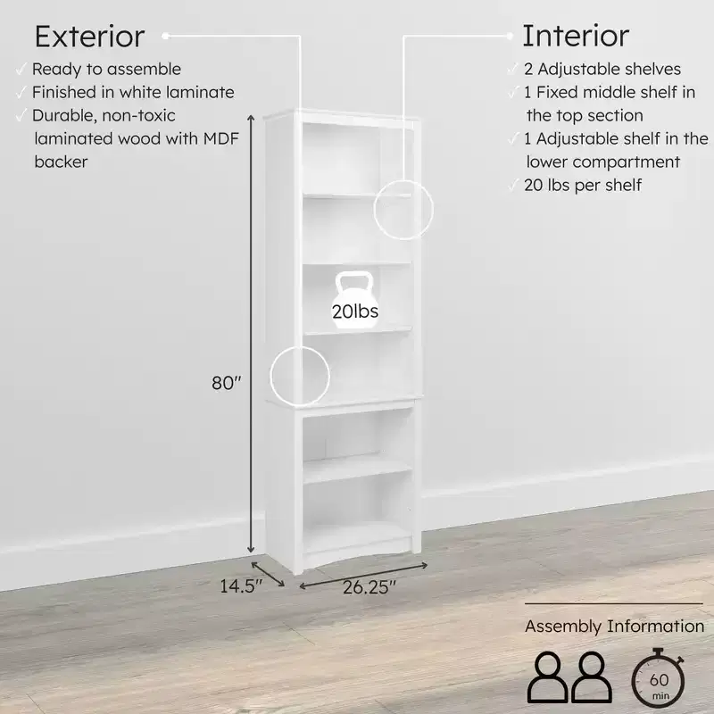 80" Tall Bookshelf White - Prepac
