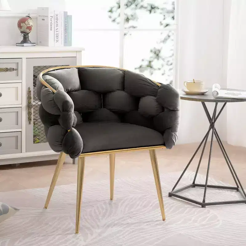 TROPOW Couch Accent Chair Modern Comfy Velvet Upholstered Barrel Chairs Metal Chair Foot Soft Lining Single Vanity Sofa Armchair