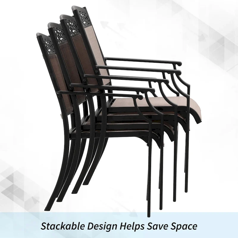 PHI VILLA Set of 4 Patio Dining Chairs Made from Sturdy Alu Frame and Breathable Textilene Sling Fabric