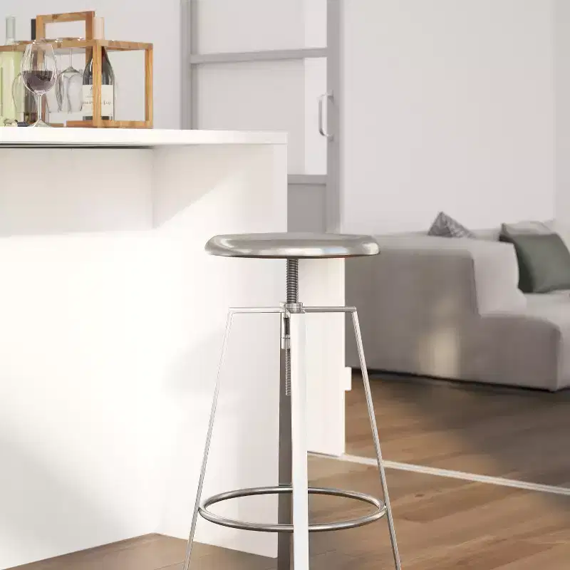 Merrick Lane Industrial Style Bar Stool with Height Adjustable Swivel Seat