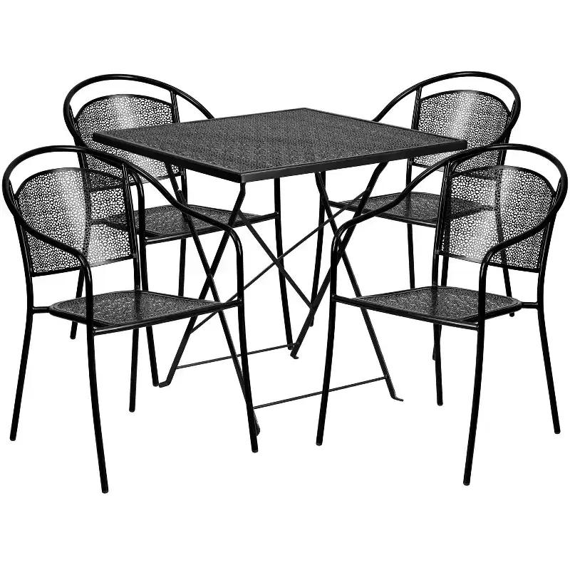 Flash Furniture Oia Commercial Grade 28 Square Indoor-Outdoor Steel Folding Patio Table Set with 4 Round Back Chairs