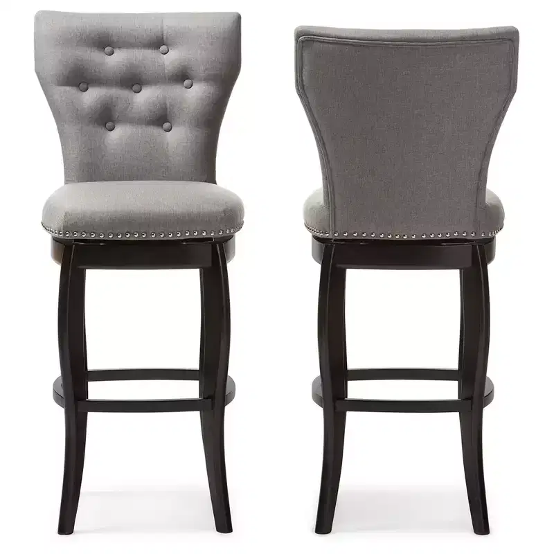 29" Fabric Upholstered Button Tufted Swivel Barstool Gray: Rubberwood Frame, Polyester Upholstery