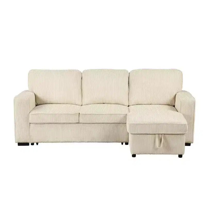 HOMES: Inside + Out Paeke Sleeper Sectional Sofa Corduroy with Storage Chaise and Reversible