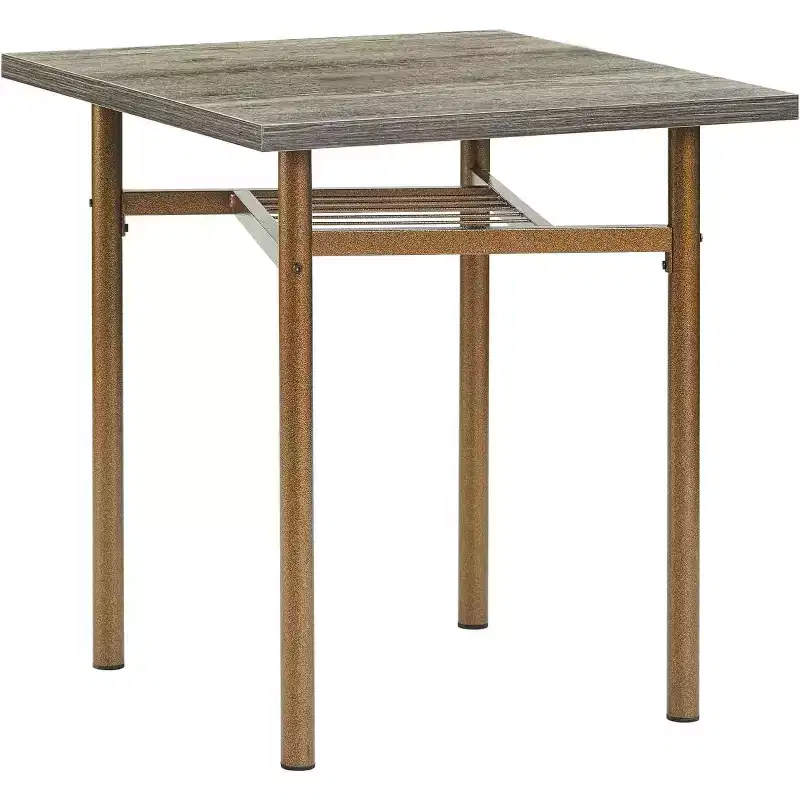 2-Piece Dining Set, Square 47.3 Wood Table with Metal Legs & Matching Chairs, Antique Brown Kitchen Table for Small Spaces