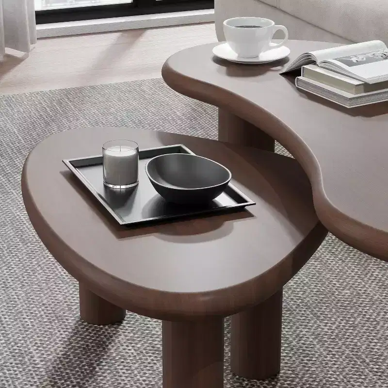 PexFix Cashew Solid Wood Coffee Table Sofa Side Table Set