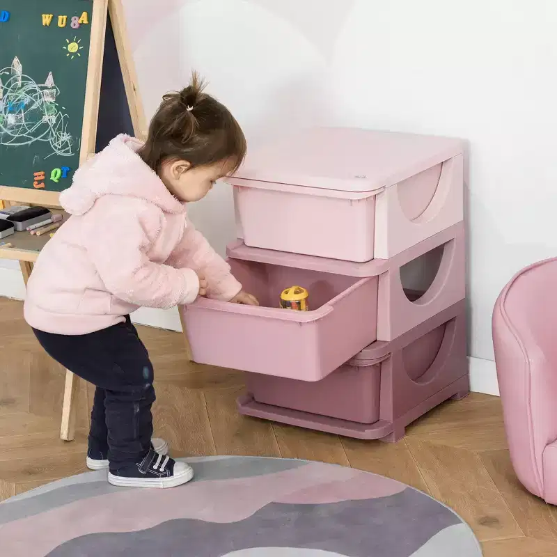 3-Tier Kids Toy Storage Organizer with 3 Removable Drawers Pink