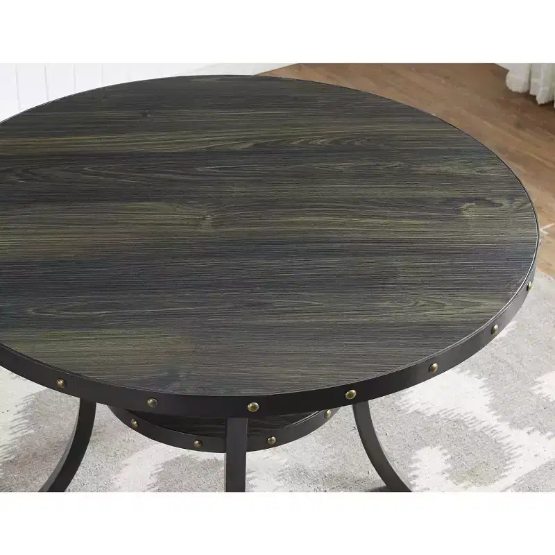 Roundhill Furniture Biony Espresso Wood Counter Height Dining Set with Blue Fabric Nailhead Stools