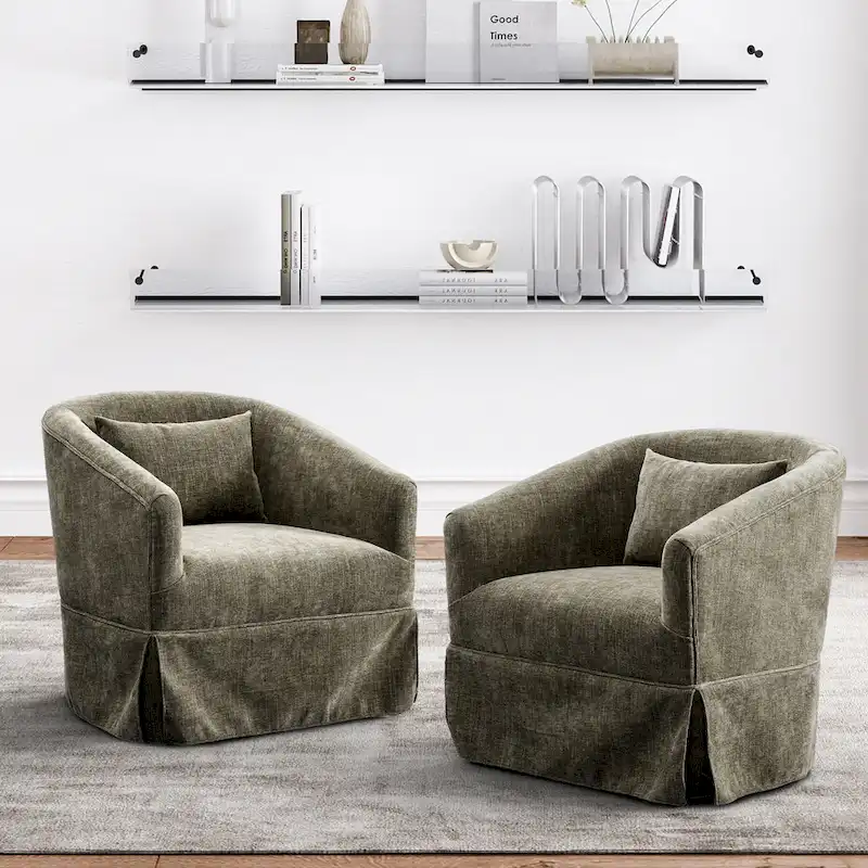 Ouyessir Set of 2 Swivel Barrel Chair 360 Degree Upholstered Accent Chair Fabric Armchair