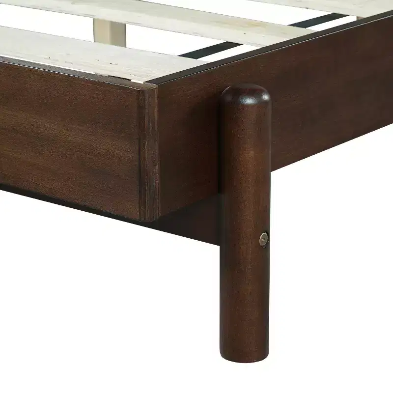 Christopher Knight Home Evelyn Mid-Century Modern Rubberwood Bed with Upholstered Headboard