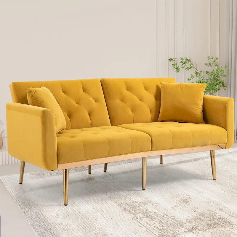 Velvet Upholstered Tufted Loveseats Sleeper Sofa With Rose Golden Legs