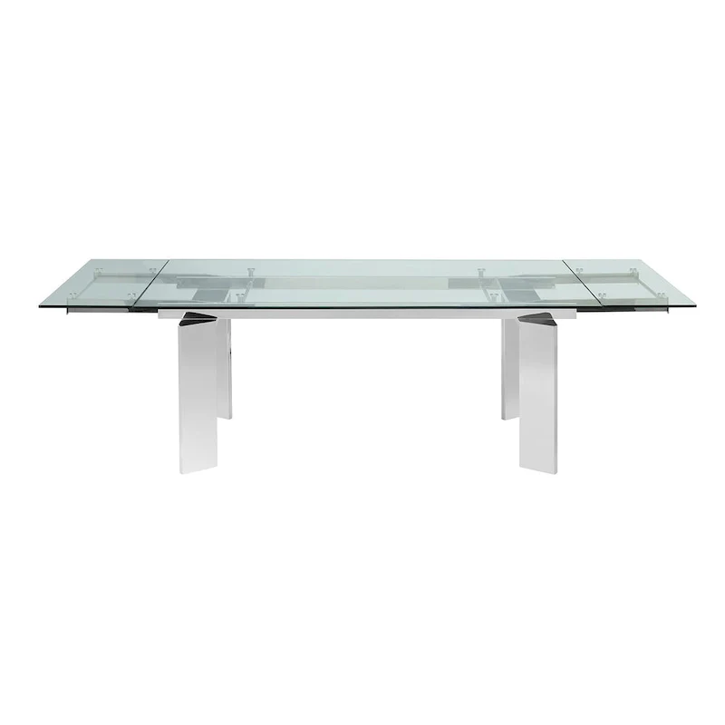 Silver Chrome & Clear Glass Extendable Dining Table – Seats up to 8