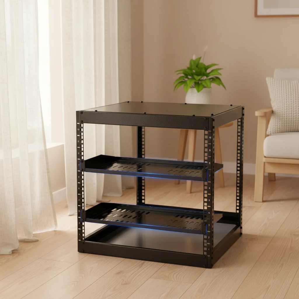1U Server Rack Shelf, 4 PCS, 50 lbs Vented Cantilever, Wall Mount or Rack Mount Shelf with Tray, 10 in Depth, Black