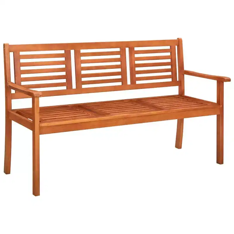 vidaXL Outdoor 3-Seater Patio Bench - Solid Eucalyptus with Cushion - Ergonomic Design - Easy-Clean Oil Finish - Green Cushion - 59.1 Width