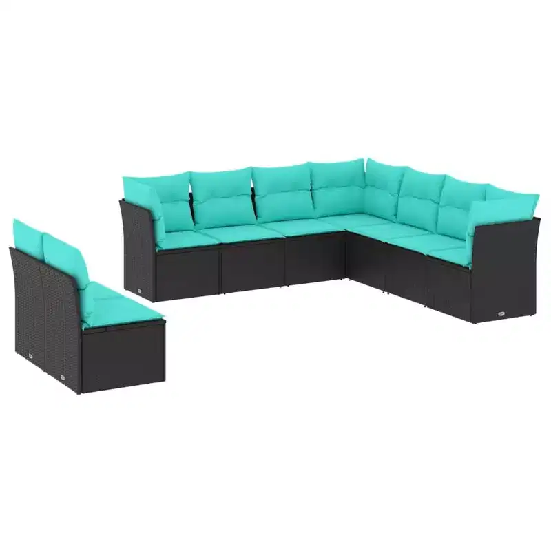vidaXL Patio Sofa Set Black PE Rattan, Powder-Coated Steel 9 Piece