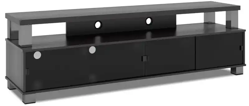 75 Modern TV Stand with Storage and Cable Management for TVs up to 85- Black with Glass
