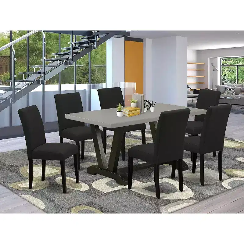 HomeStock Belmont 7-Piece Kitchen Table Set 6 Dining Chairsand Rectangular Dining Table - Black Finish