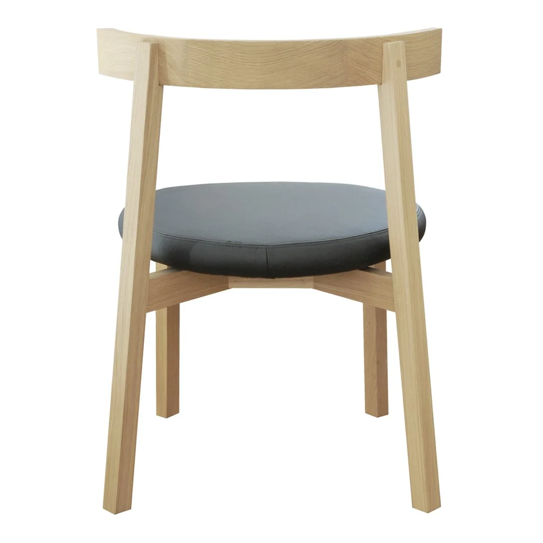 Japanese-Inspired Solid Wood Side Chair with Leather Seat Pad & Wrap-Around Back for Dining Room